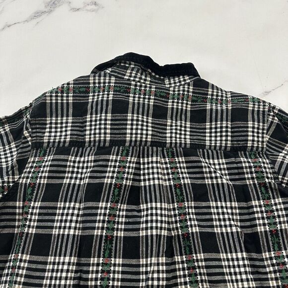 Basic Editions Womens Vintage 90s Christmas Flannel Shirt Size M Black Plaid - Picture 8 of 11